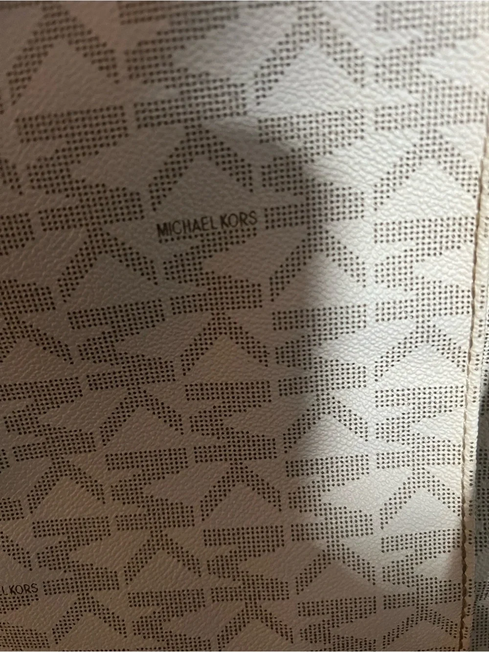 Michael Kors Beige Logo-Print Tote with Gold Emblem